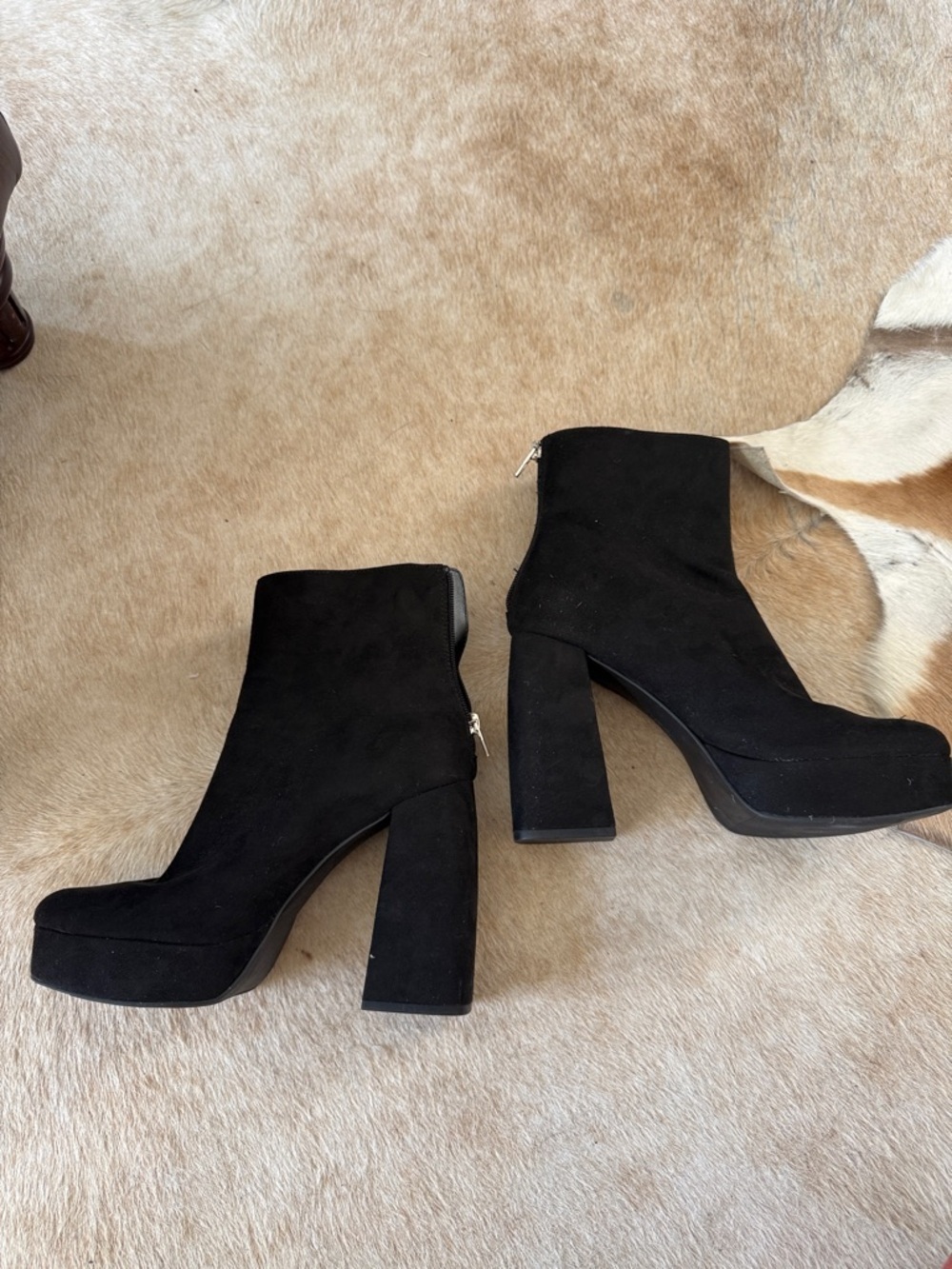 Open Edit Black Platform Block Heel Ankle Boots - Women